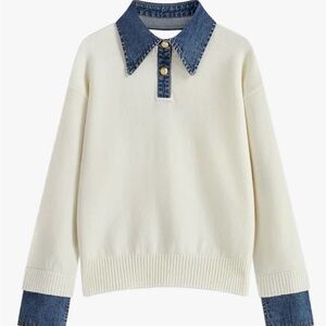 Women's Cream Sweater with Denim Accents BNWOT